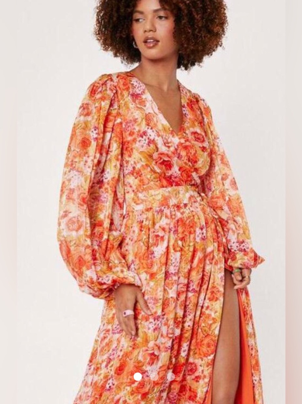 Nasty Gal Orange & Pink Floral V-Neck Maxi Dress